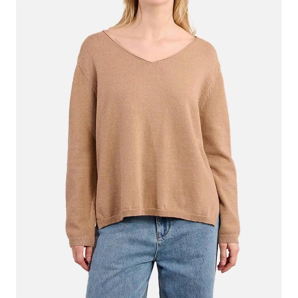 NEW MOLLY BRACKEN long sleeve v-neck sweater in camel